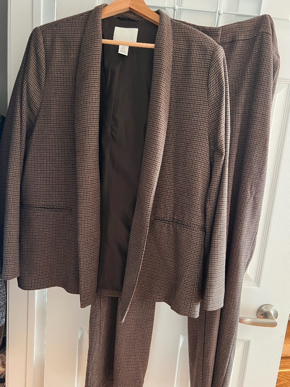 H&M Brown Houndstooth Blazer Size M & Pants US 18 Matching Suit Set